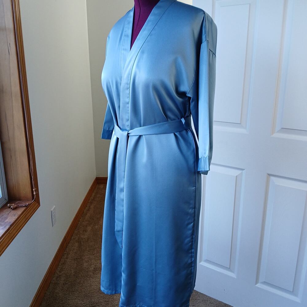 Blue Satin Lightweight Robe Men's Small shiny midi maxi kimono quiet luxury